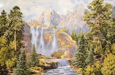 Водопад у гор евро- гобеленовый купон