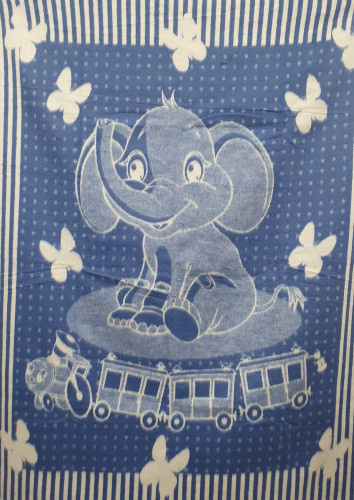 Одеяло 100% хлопок Слоненок с паровозиком синий