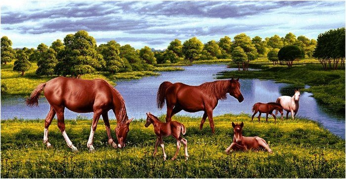 Лошади на берегу - гобеленовая картина