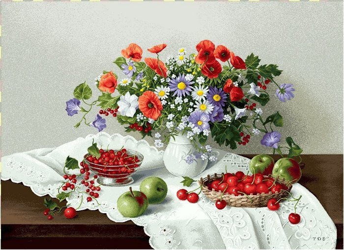 Цветы и ягоды  - гобеленовая картина