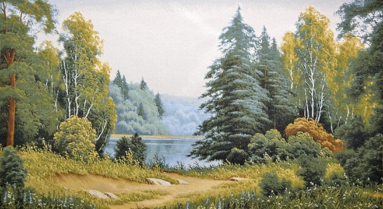 Река в лесу-гобеленовая картина