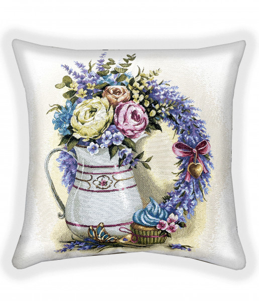 Букет в белом кувшине-гобеленовая наволочка