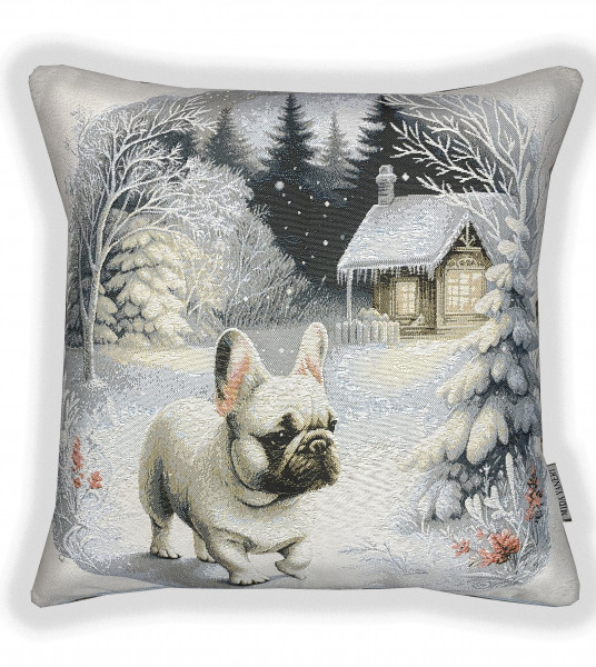 Снежный вечер с питомцем-гобеленовая наволочка