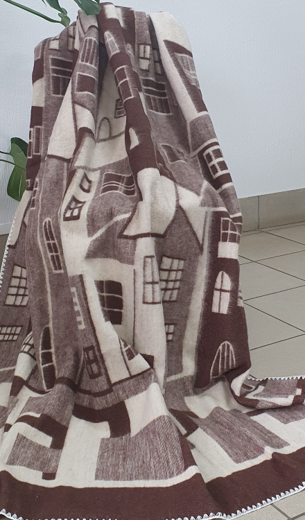Одеяло Домики бежево-коричневые (70% шерсть)