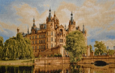 Замок на берегу озера евро- гобеленовая картина