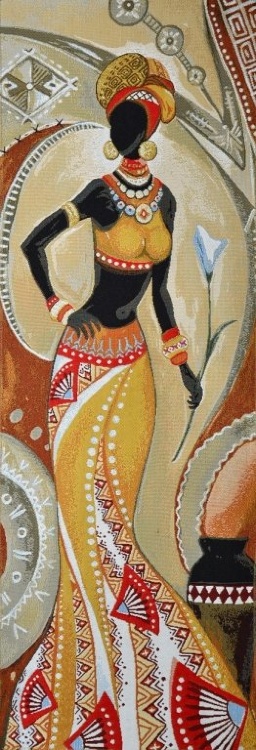 Африканка с цветком- гобеленовый купон