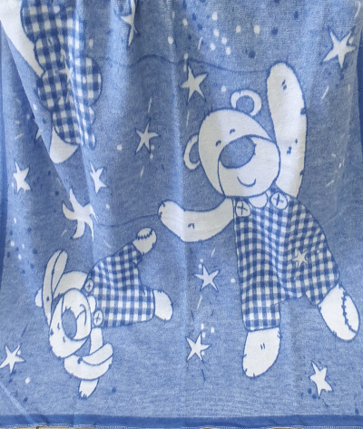 Одеяло Мишка с зайкой синий 01-2 - 100х118 (100% хлопок)