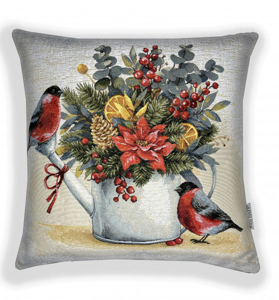Снегири на лейке гобеленовая наволочка 