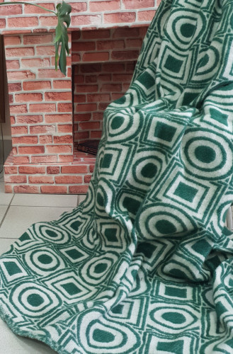 Одеяло 30 % шерсть жаккардовое Зеленые круги