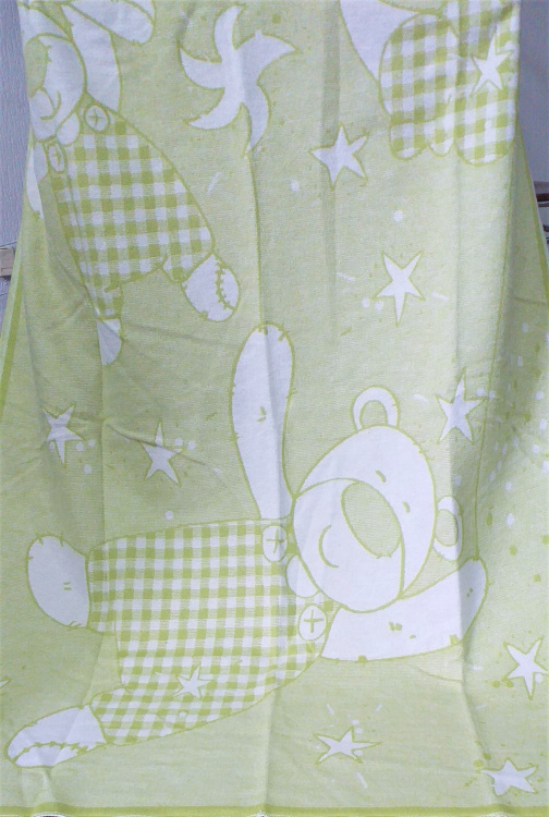 Одеяло Мишка с зайкой салатовое 01-5 (100% хлопок)