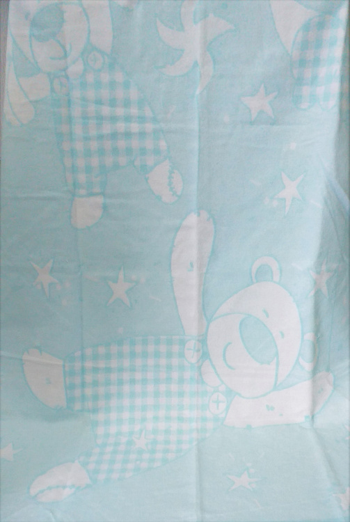 Одеяло Мишка с зайкой бирюзовый 01-4 - 100х118 (100% хлопок)