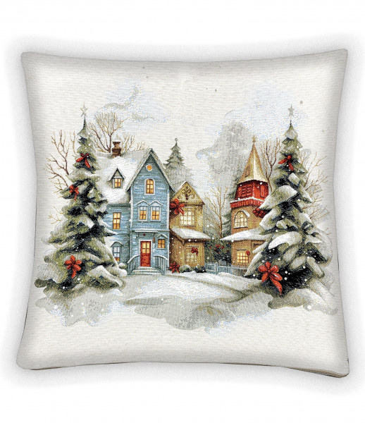 Новогодний уют голубой-гобеленовая наволочка 