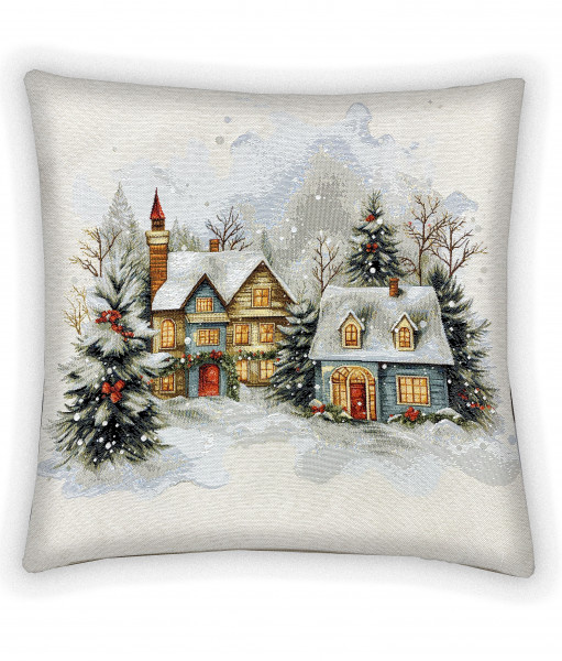  Новогодний уют беж-гобеленовая наволочка 