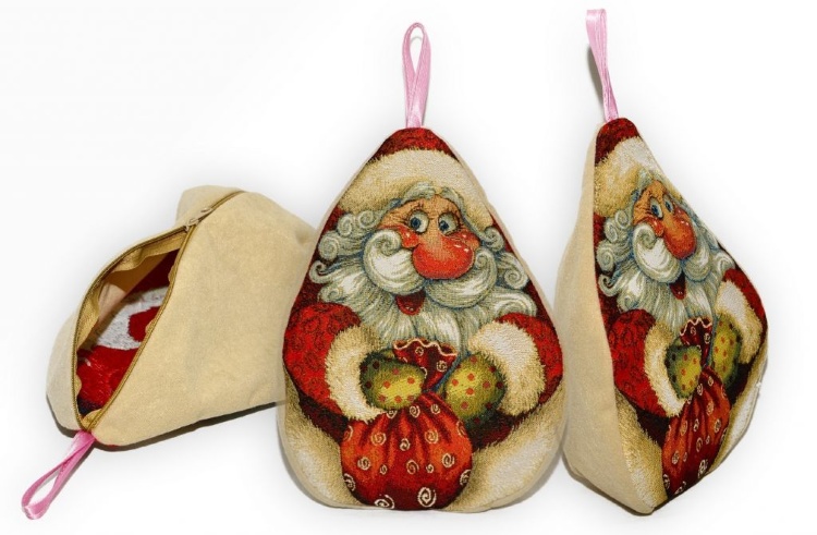 Дед Мороз для подарка овал- гобеленовый мешочек для подарка
