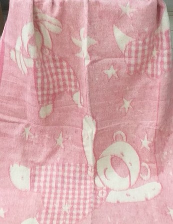 Одеяло 85% шерсть жаккард мишка с зайкой розовый