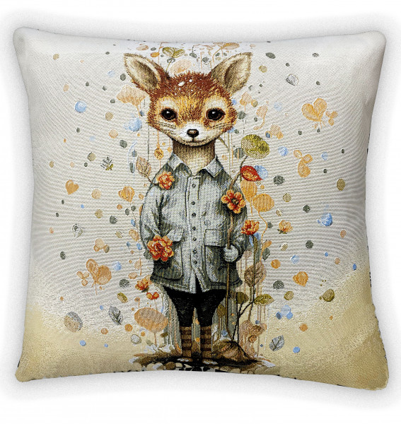 Оленёнок в цветах-гобеленовая наволочка