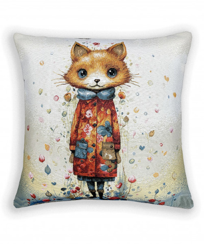 Лисёнок в красном пальто- гобеленовая наволочка 