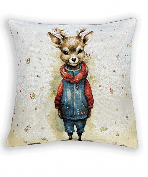 Оленёнок в джинсовом костюме - гобеленовая наволочка