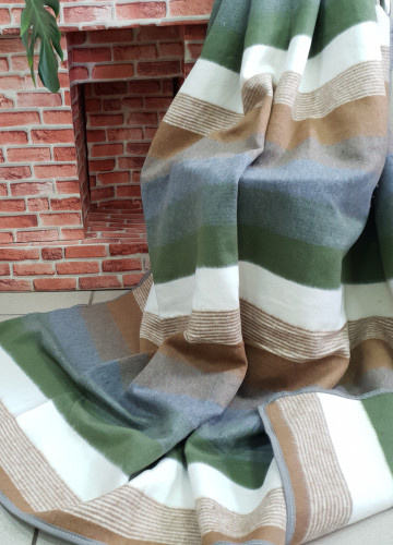 Одеяло хлопок 100% Полоска бежево - зеленая