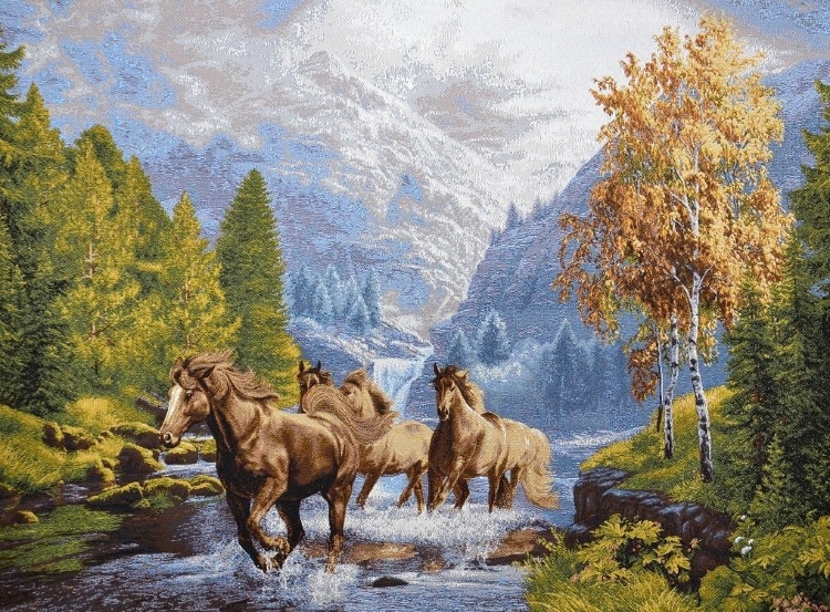 Бегущие лошади- гобеленовая картина