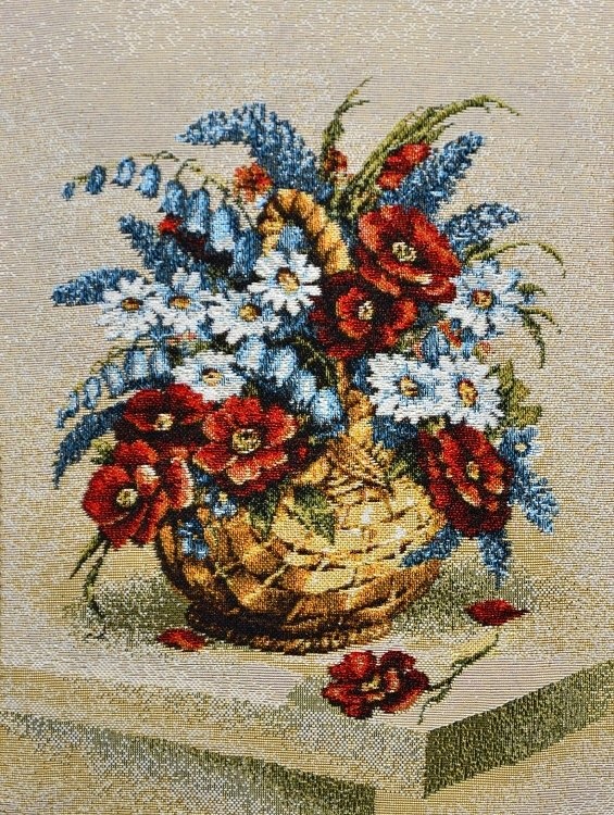 Букет в корзине красные цветы евро-гобеленовая картина