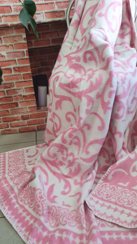 Одеяло шерсть 15% жаккард Завиток розовый