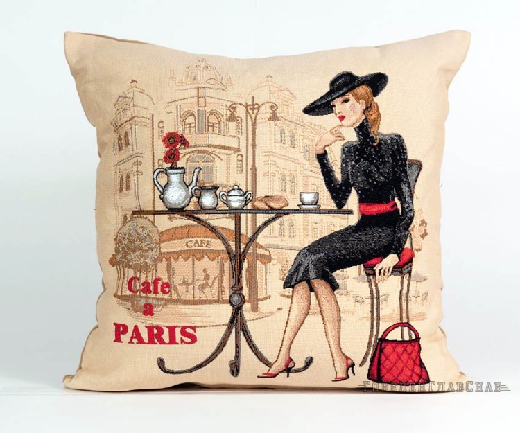 Кафе Париж блондинка - гобеленовая двусторонняя наволочка