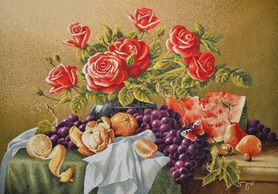 Натюрморт с розами-гобеленовая картина