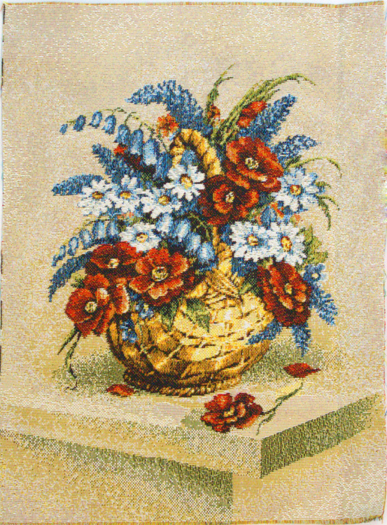 Букет в корзине красные цветы  - гобеленовая картина