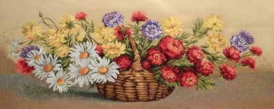 Хризантемы в корзине - гобеленовая картина