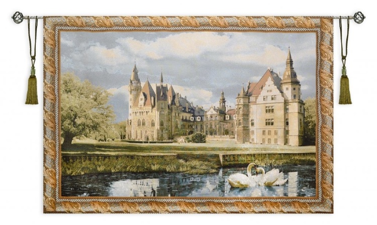 Сказочный замок с лебедями-гобеленовое панно