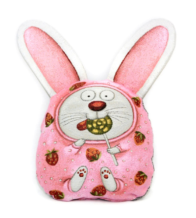 Розовый заяц - гобеленовая подушка-игрушка